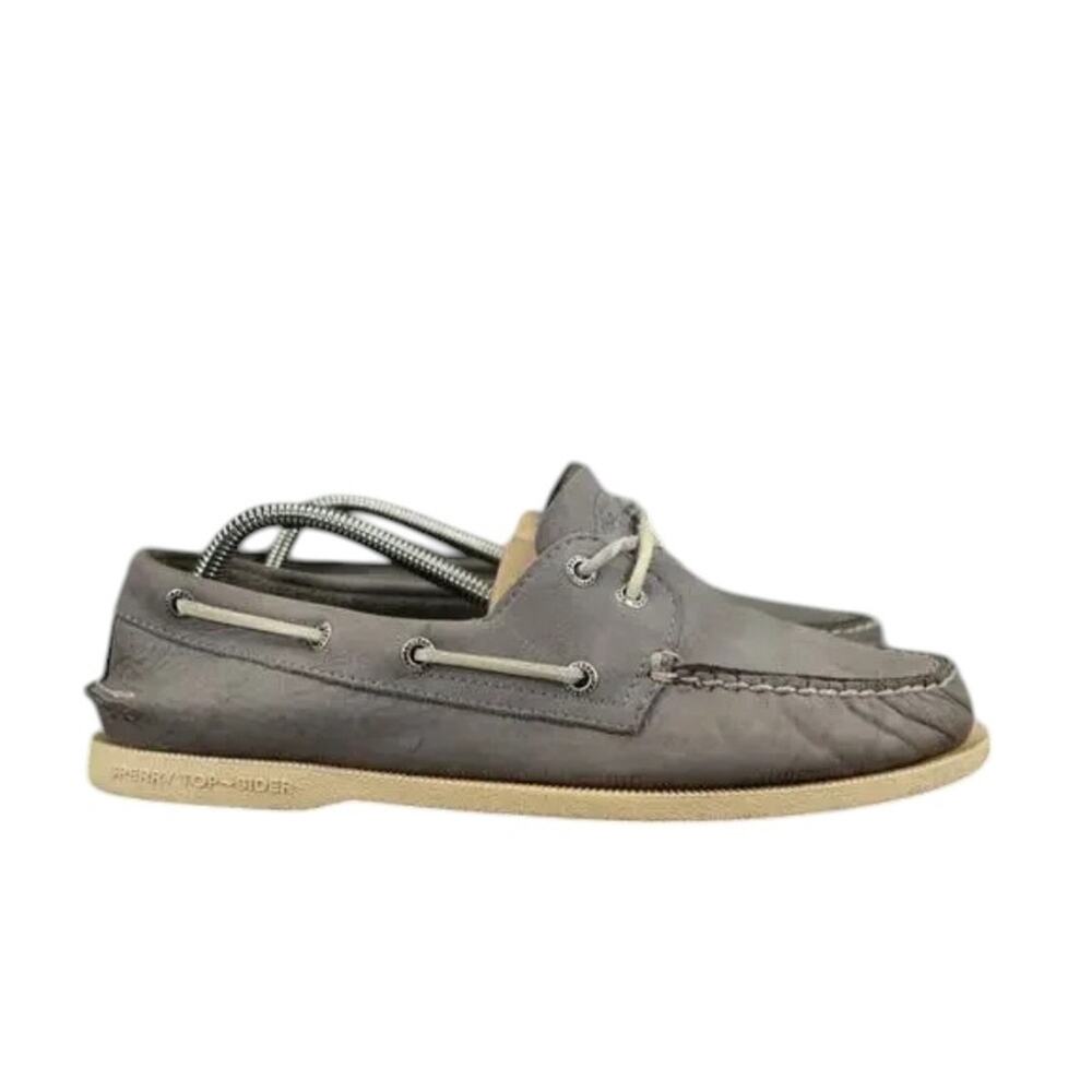 Sperry Mens 8 Top Sider Boat Shoes Classic Leather Lifestyle Preppy 2 Eye Grey